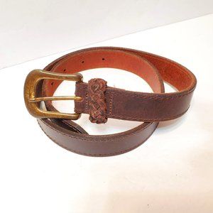 Women's Brown Belt Brass Buckle, Size S / M, Made in Guatemala, Genuine Leather